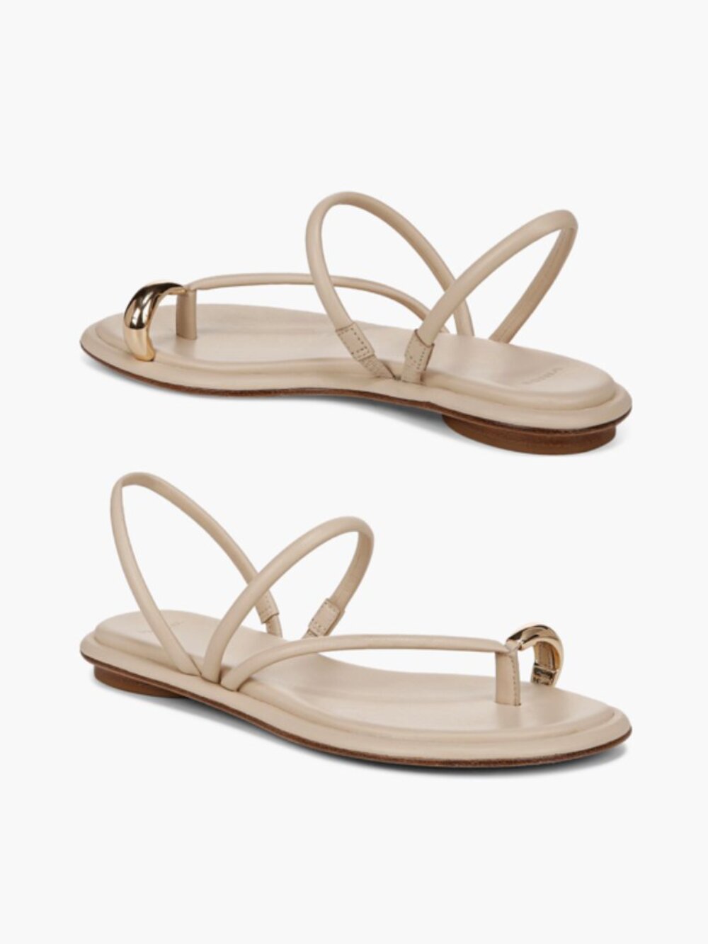 VINCE Lucile Leather Gold-Tone Toe-Ring Slingback Sandals (Birchsand)